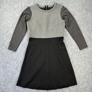 Ann Taylor LOFT Petites Dress Womens Small Long Sleeve Gray Black Fit & Flare